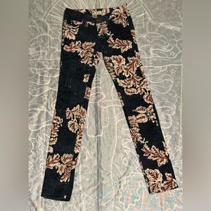 NWT Free People Blue and Red Corduroy Floral Jeans size 25
